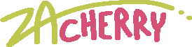 A written logo that has the letters ZA in green and the word CHERRY in red. The line on the A arches over the CHERRY. It reads ZACHERRY.